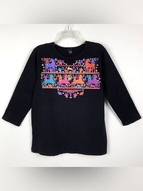 Sabaku Artwear T Shirt Top Horse Huipil Black Womens Size Small